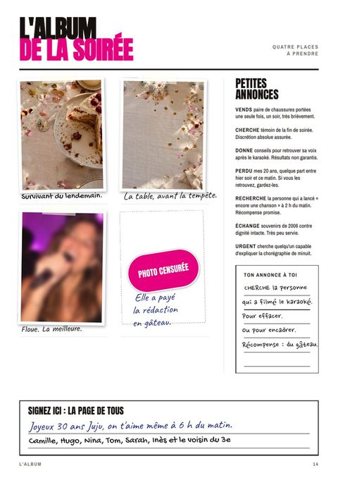 La page L'album de la soirée, remplie