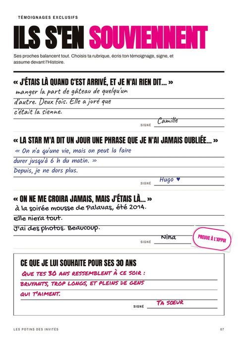 La page Ils s'en souviennent, remplie