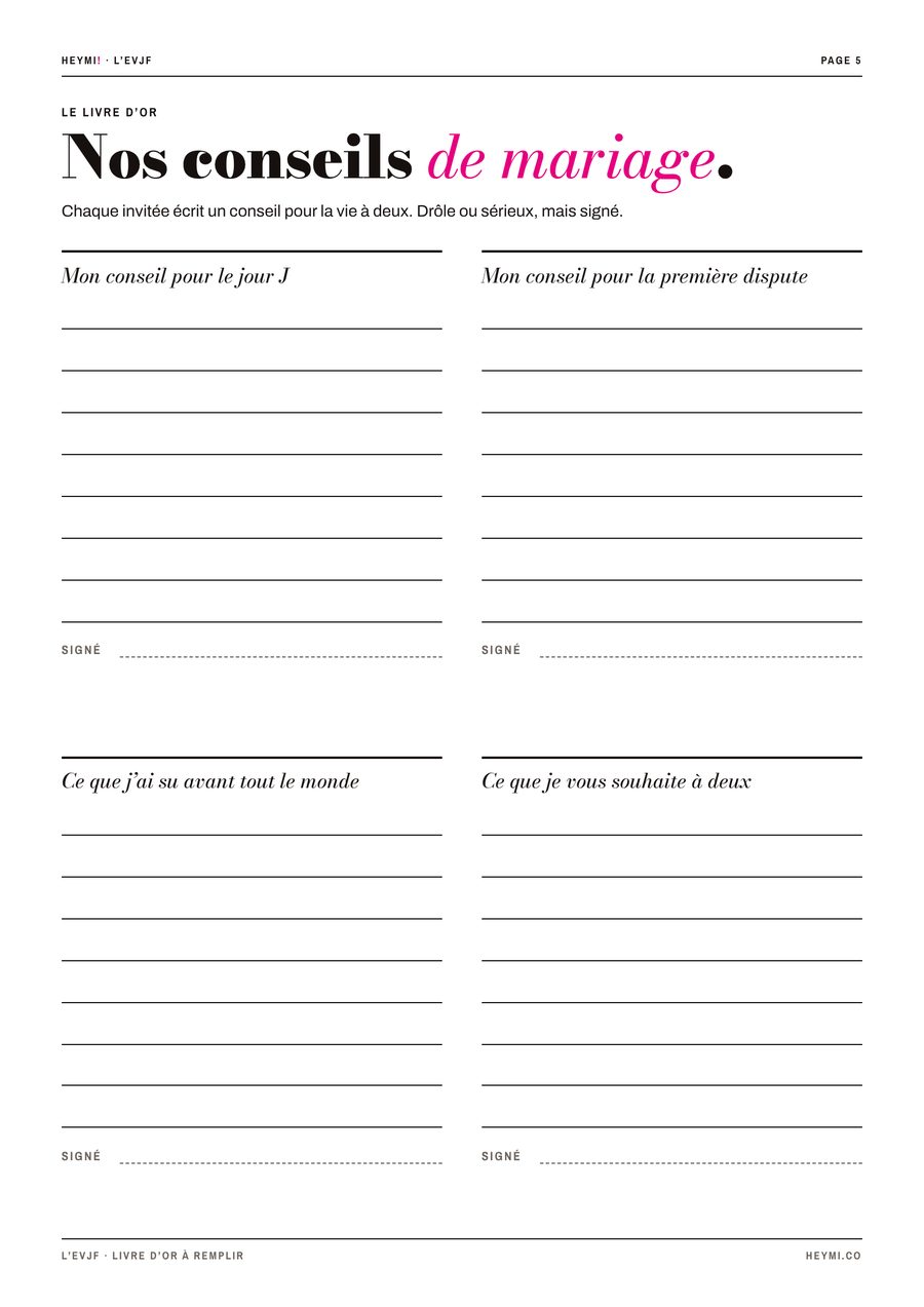 Le livre d'or Nos conseils de mariage