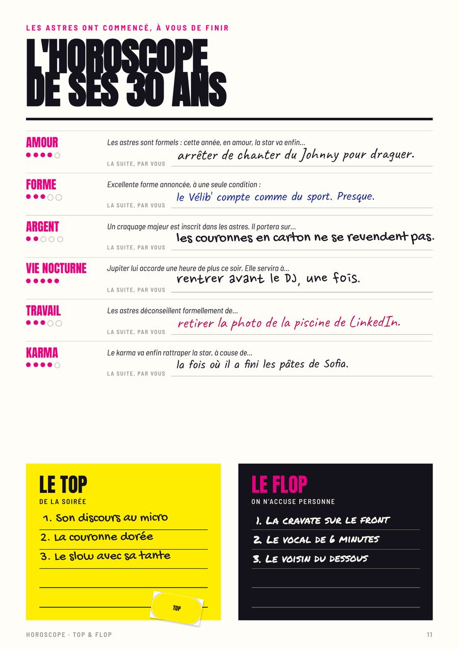L'horoscope, page remplie du numéro de Karim
