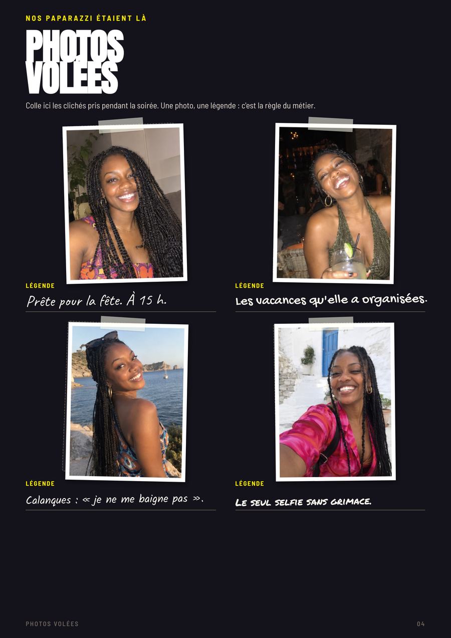Photos volées, page remplie du numéro de Awa