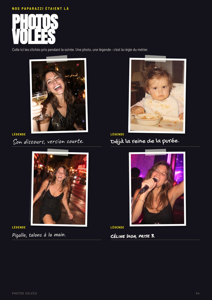 Photos volées, page remplie du numéro de Juju