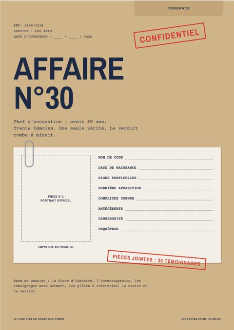 La une Affaire N°30, un dossier d'enquête