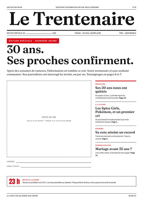 La une Le Trentenaire, un faux quotidien